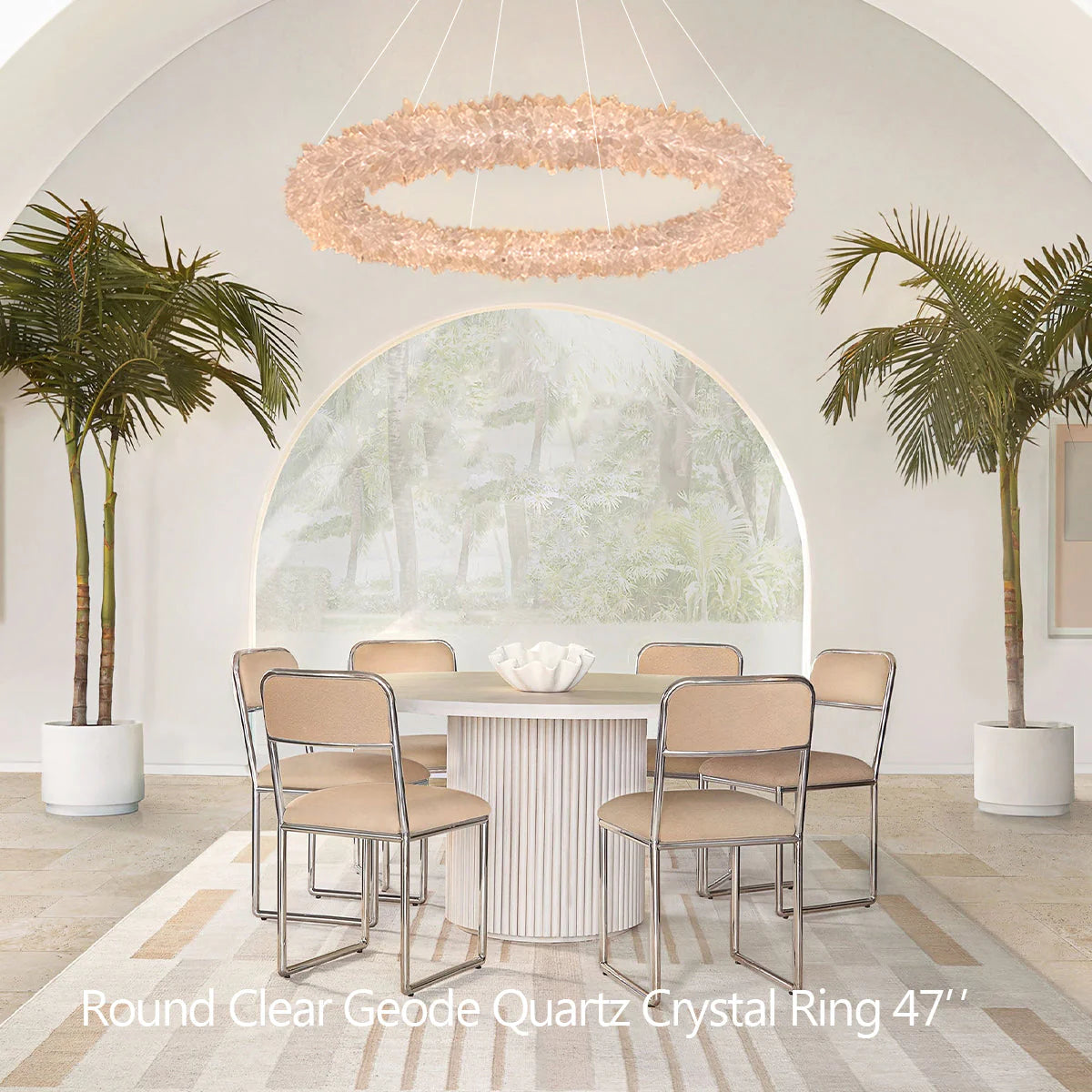 Amber Kandace Round Rock Crystal Pendant Light Modern Chandelier for Living Room 24'', 31.5'', 40'', 47''